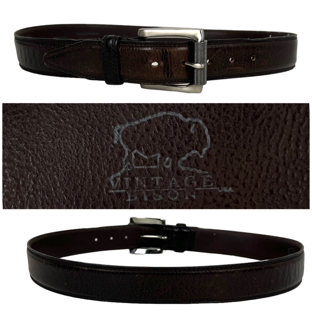 Vintage Bison Mens 34 Genuine Bison Brown Belt Made In The USA Western